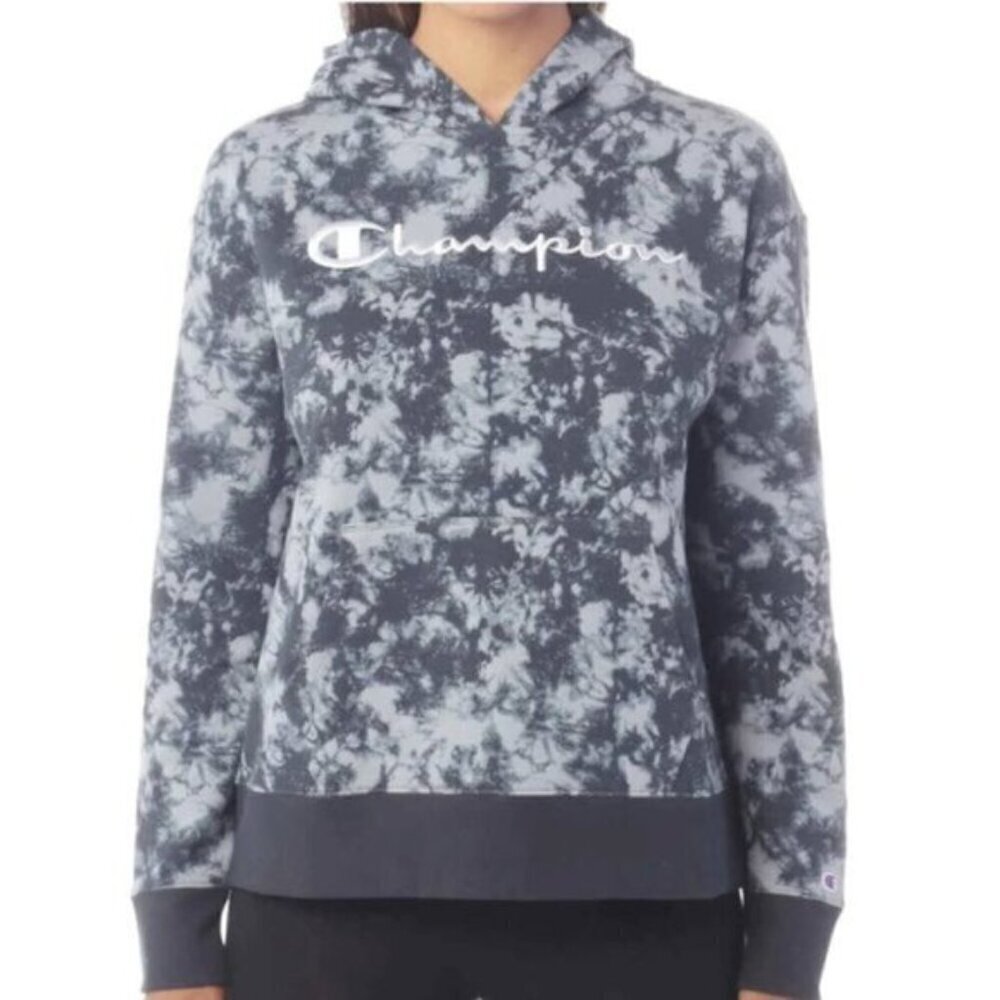 CHAMPION GREY TIE DYE FLEECE HOODIE Size Large